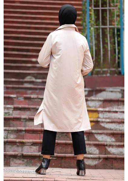 Neva Style - Düğmeli Bej Tesettür Trençkot 5836BEJ fiyatları