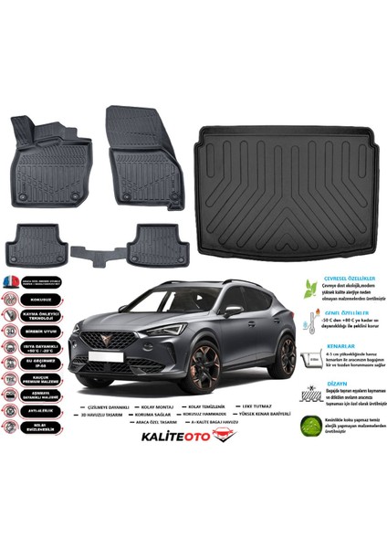 Cupra Formentor 2020 Model Üst Esnek Bagaj Havuzu Araca Özel Siyah Paspas Takımı