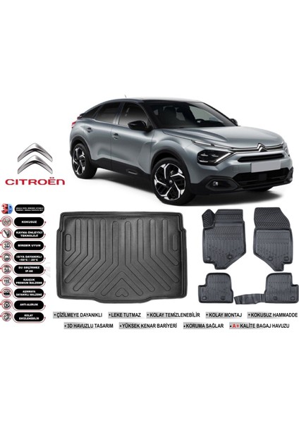 Citroen C4 2024 Model Bagaj Havuzu Araca Özel Siyah Extra Havuzlu Paspas Takımı
