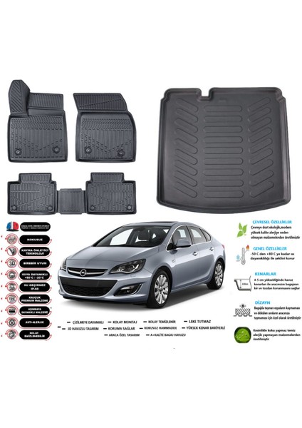 Opel Astra J Sedan 2016 Model Esnek Bagaj Havuzu Araca Özel Siyah Paspas Takımı