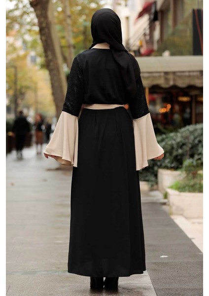 Neva Style - Kolları Detaylı Bej Tesettür Abaya 55510BEJ fiyatları