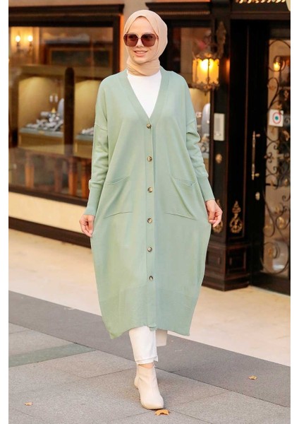 Neva Style - Düğmeli Mint Tesettür Triko Hırka 33650MINT