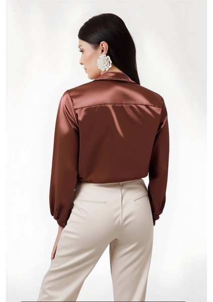 Kadın Bakır Hafif Dökümlü Saten Yüzeyli Gömlek HZL22W-BD139641 fırsatları