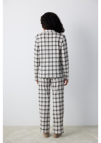 Pamuklu Alia Gri Gömlek Pantolon Pijama Takımı