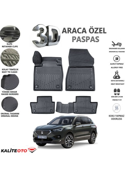 Seat Taracco 2024 Model Tam Uyumlu Kokusuz 3D Havuzlu Paspas