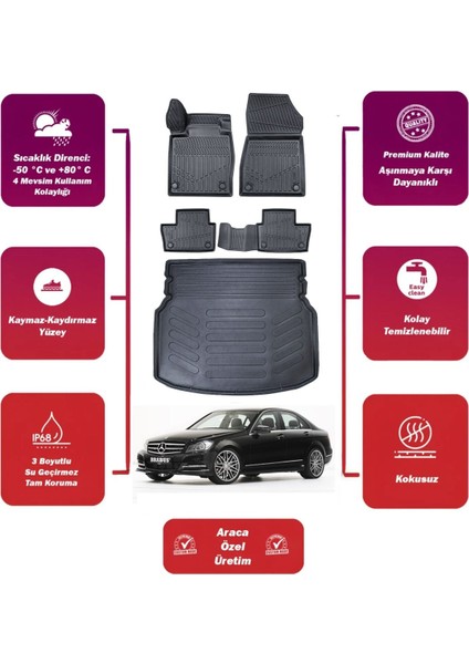 Mercedes C Serisi W204 2009 Model Rampalı Bagaj Havuzu+4d Araca Özel Havuzlu Paspas Takımıı Proxy