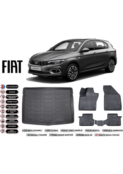 Fiat Egea Hatchback 2017 Model Stepneli Bagaj Havuzu Araca Özel Siyah Extra Havuzlu Paspas Takımı