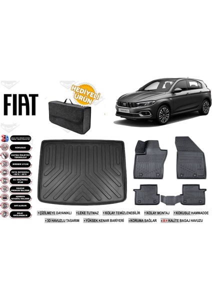 Fiat Egea Hatchback 2019 Model Tamir Kitli Bagaj Havuzu+4d Araca Özel Havuzlu Paspas Takımıı Rice