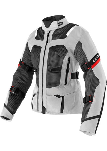 Ventouring-4 Wp Korumalı Kadın Motosiklet Montu Gri Siyah Kırmızı