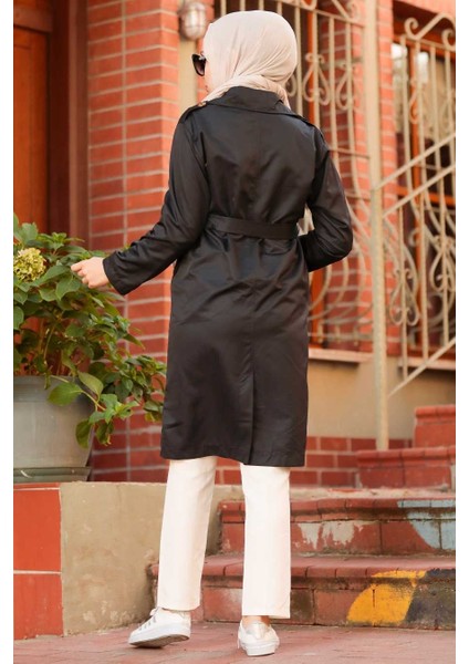 Neva Style - Düğmeli Siyah Tesettür Trençkot 263S modelleri