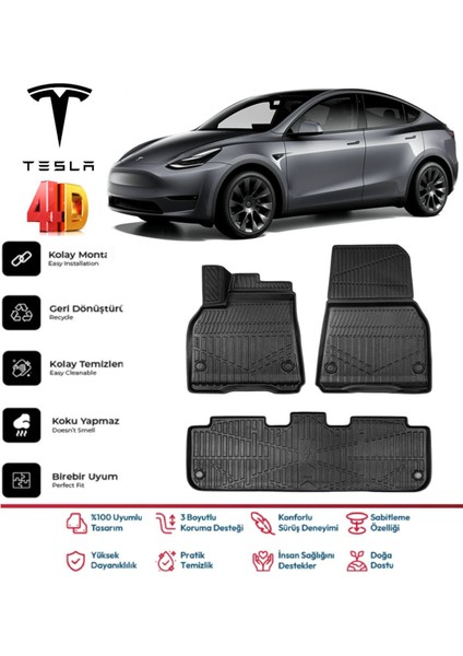 Tesla Model Y 2019 ve Sonrası 4.5d Premium Havuzlu Siyah Paspas Takımı Kokusuz