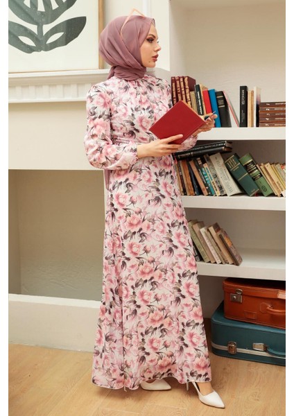 - Çiçek Desenli Pembe Tesettür Elbise 279072P fiyatları