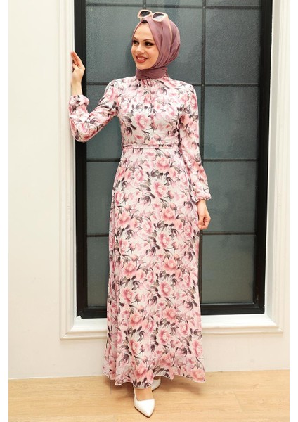 - Çiçek Desenli Pembe Tesettür Elbise 279072P modelleri