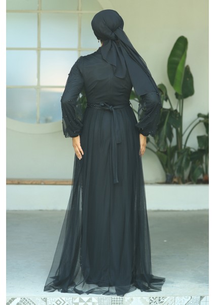 Tesettürlü Abiye Elbise - Pul Payet Işlemeli Siyah Tesettür Abiye Elbise 5632S fırsatları