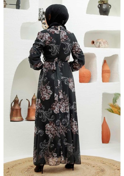- Çiçek Desenli Siyah Tesettür Elbise 279013S fiyatları