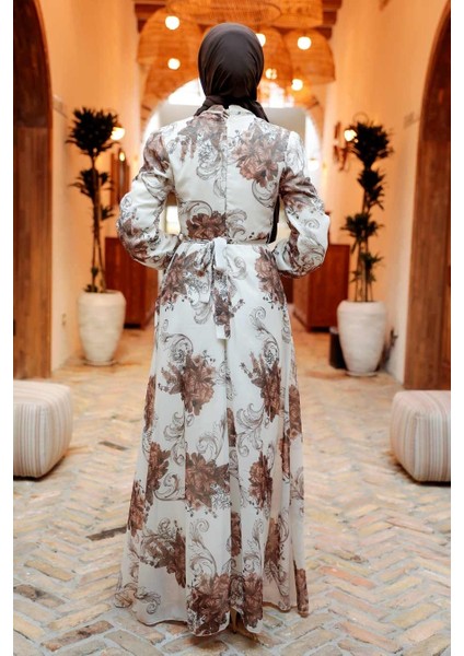 Çiçek Desenli Vizon Tesettür Elbise 279013V fiyatları