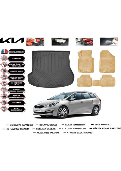 Kia Ceed Stw 2012 Model Bagaj Havuzu(Paspası)+Araca Özel Bej Paspas Takımı Flex