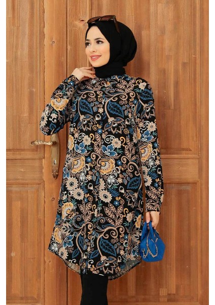 - Desenli Siyah Tesettür Viskon Tunik 11557S fiyatları