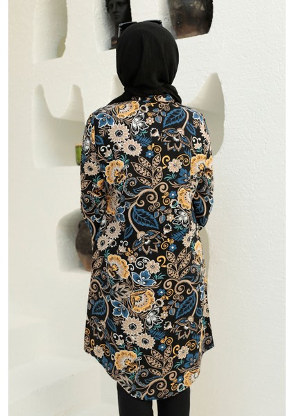 - Desenli Siyah Tesettür Viskon Tunik 11557S modelleri