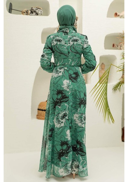 - Çiçek Desenli Çağla Yeşili Tesettür Elbise 279070CY fiyatları