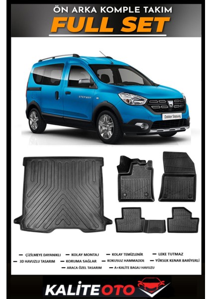 Dacıa Dokker Bagaj Havuzu+4.5d Havuzlu Paspas Seti 2019 Model
