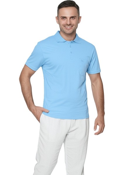 Erkek Polo Yaka Marka Arma Cepli Kısa Kollu Düz Renk Normal Kesim Tam Kalıp Premium Pamuklu Kumaş T-Shirt