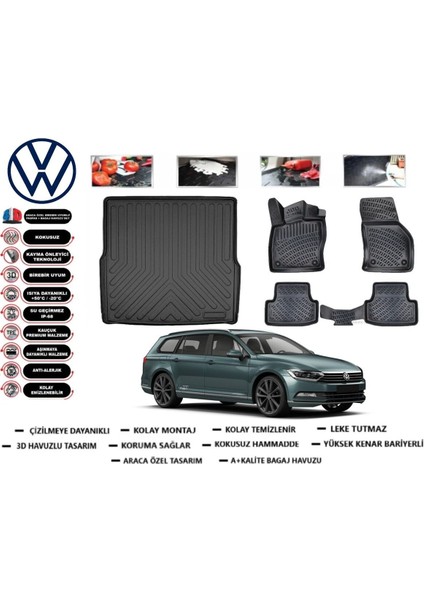 Volkswagen Passat B8 Variant 2019 Model Bagaj Havuzu Araca Özel Paspas Takımı Flex