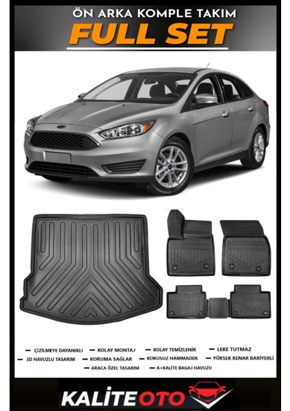 Ford Focus 3,5 Sedan Bagaj Havuzu+4.5d Havuzlu Paspas Seti 2016 Model