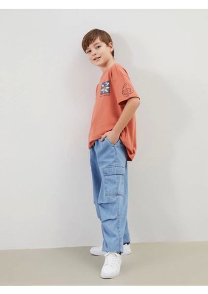 Lcw Kids Indigo Beli Lastikli Erkek Çocuk Kargo Jean Pantolon