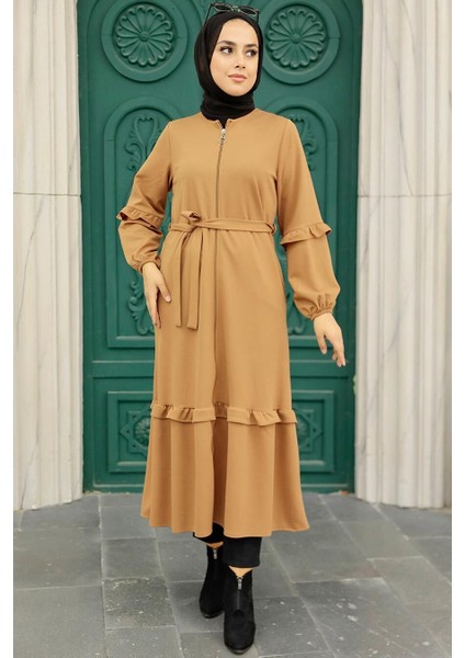 Fermuarlı Bisküvi Tesettür Elbise 5812BS