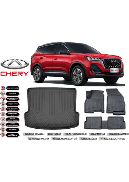 Chery Tiggo 7 Pro 2023 Model Bagaj Havuzu Araca Özel Siyah Extra Havuzlu Paspas Takımı