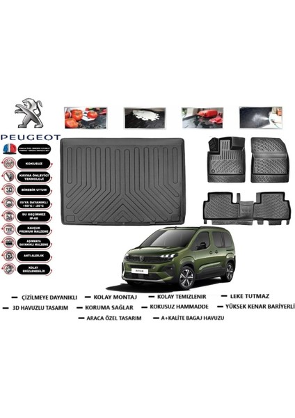 Peugeot Rifter 2023 Model Seperatörlü Bagaj Havuzu Araca Özel Paspas Takımı Flex