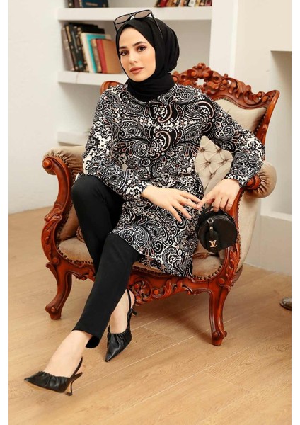 - Desenli Siyah Tesettür Viskon Tunik 11524S fırsatları