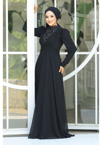 Tesettürlü Abiye Elbise - Pul Payet Detaylı Gümüş Tesettür Abiye Elbise 56280GMS fiyatları