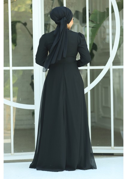 Tesettürlü Abiye Elbise - Pul Payet Detaylı Gümüş Tesettür Abiye Elbise 56280GMS modelleri