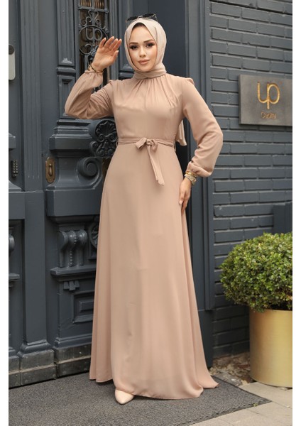 Kemerli Vizon Tesettür Elbise 27922V fiyatları