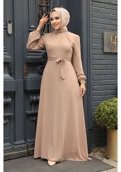 Kemerli Vizon Tesettür Elbise 27922V modelleri