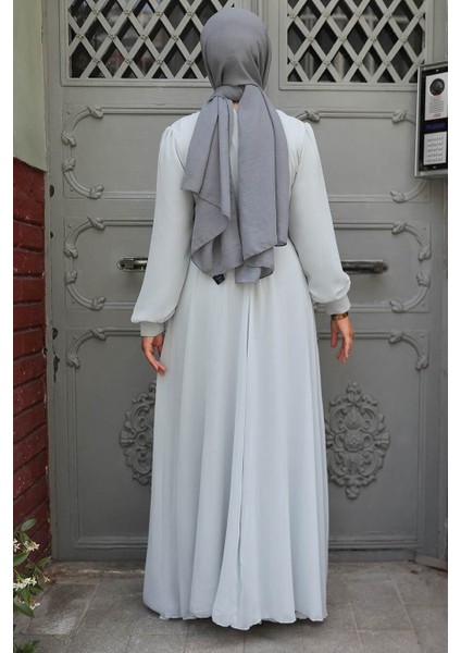 Düğme Detaylı Gri Tesettür Elbise 2703GR modelleri
