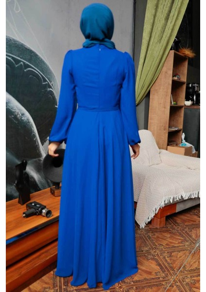 - Balon Kol Sax Mavisi Tesettür Elbise 5796SX fırsatları