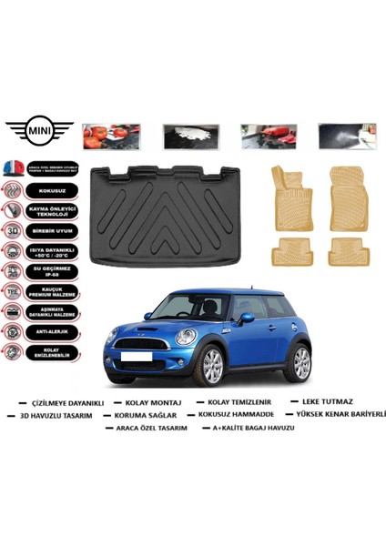 Mini Cooper R56 2010 Model Bagaj Havuzu(Paspası)+Araca Özel Bej Paspas Takımı Flex