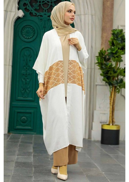 - Blok Desenli Camel Tesettür Kimono 8664C modelleri