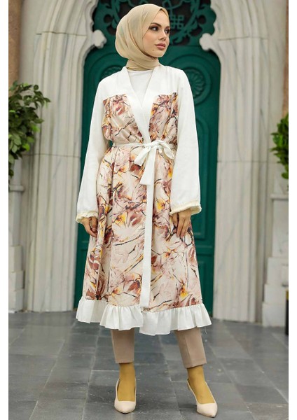 - Desenli Tesettür Kimono 86510DSN