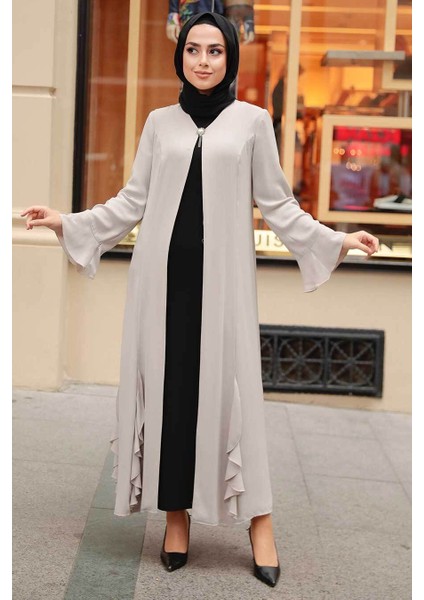 - Fırfır Detaylı Bej Tesettür Abaya 1535BEJ fiyatları