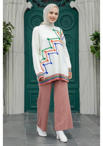 Desenli Gül Kurusu Tesettür Triko Ikili Takım 6398GK fiyatları
