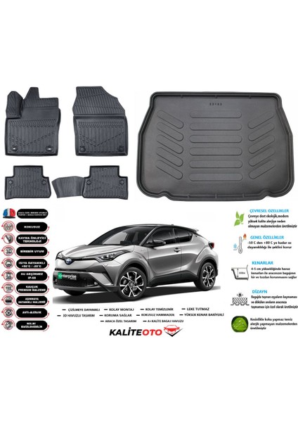 Toyota C-Hr 2022 Model Esnek Bagaj Havuzu Araca Özel Siyah Paspas Seti