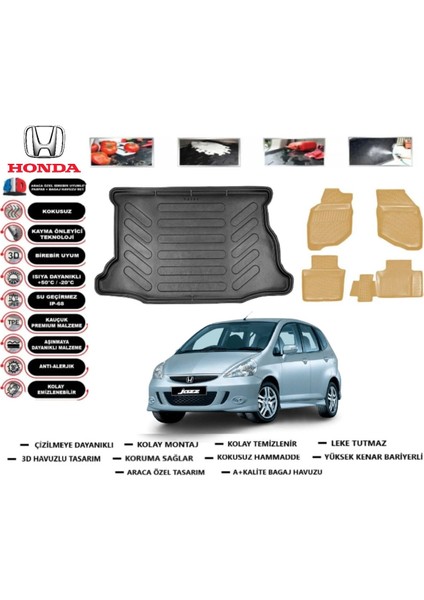 Honda Jazz 2003 Model Bagaj Havuzu(Paspası)+Araca Özel Bej Paspas Takımı Flex