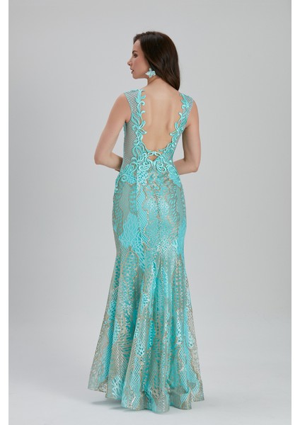 Abiye Elbise Dantel Detaylı Mint Abiye Elbise 7555MINT indirimleri