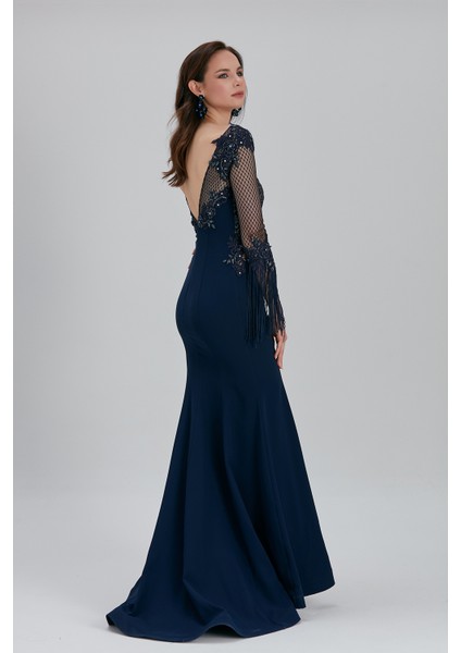 Abiye Elbise Boncuk Işlemeli Lacivert Abiye Elbise 75501L indirimleri