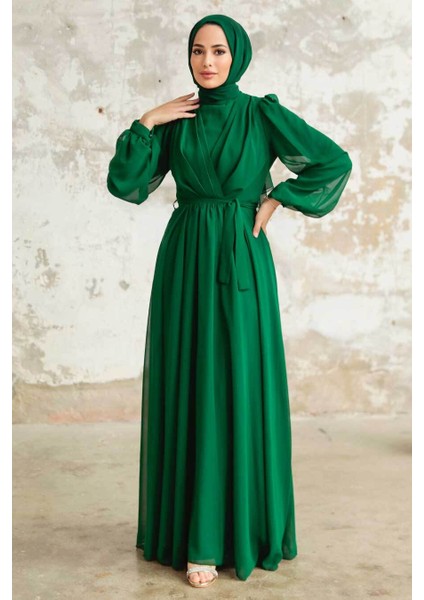- Balon Kol Yeşil Tesettür Elbise 5796Y fiyatları