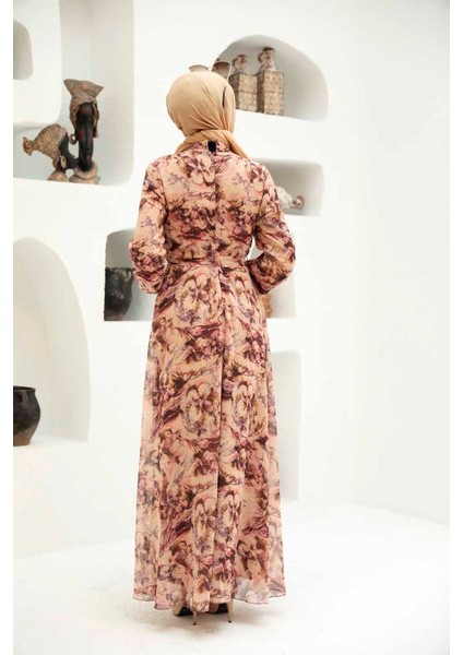 - Çiçek Desenli Bej Tesettür Elbise 279057BEJ fiyatları